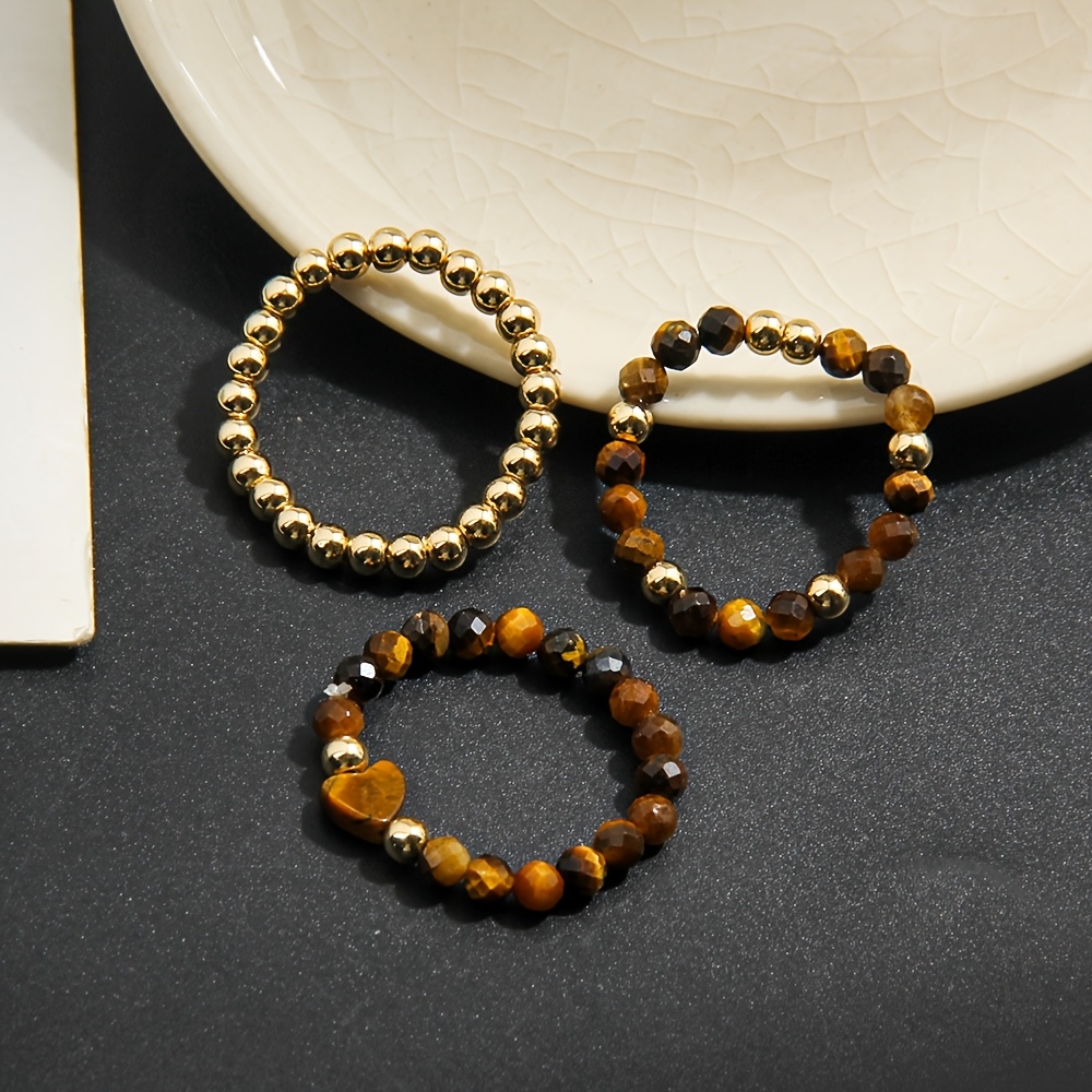 3pcs Elegant Stretch Beaded Rings Set, Gift-Ready